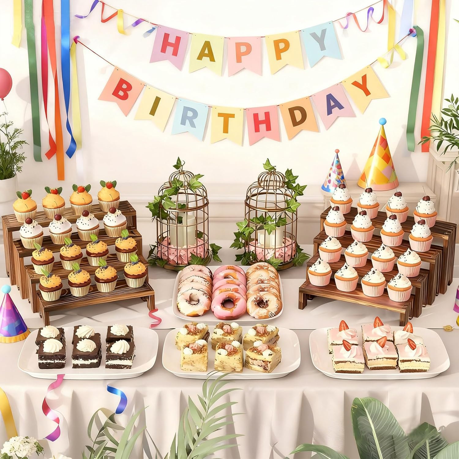 2 Tier Wooden Cupcake Stand Se - Display Risers Set incelemesi ve fiyatı
